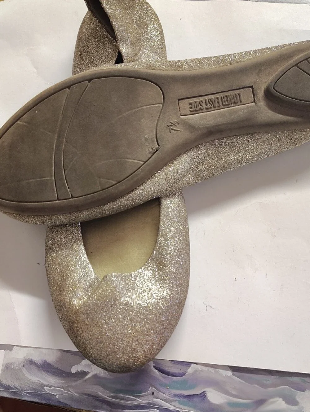 LOWER EAST SIDE Metallic Champagne Glitter Ballet Flats